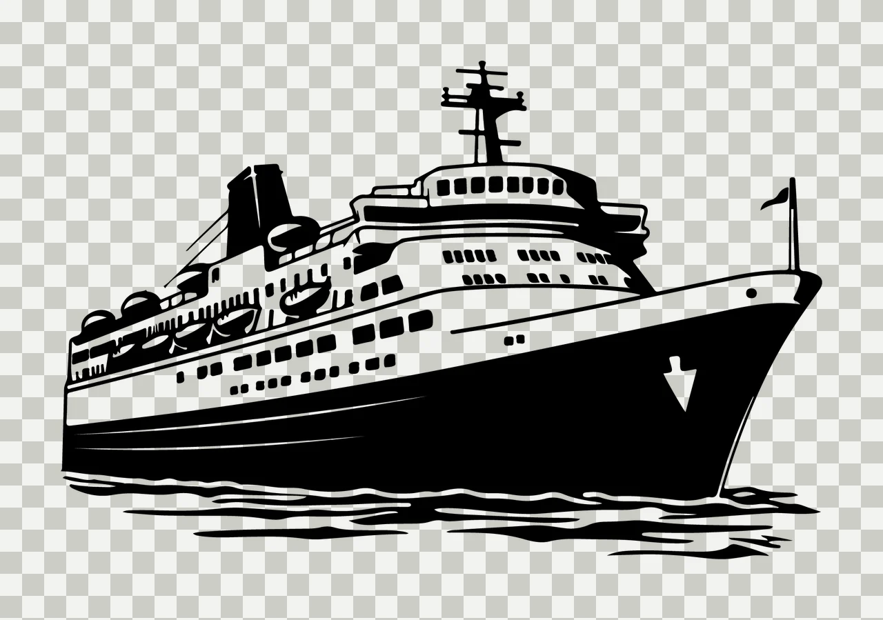 Cruise Ship On Water Silhouette sailing flag black white vessel transparency and detail preview thumbnail