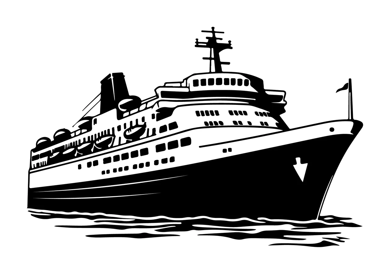 Cruise Ship On Water Silhouette sailing flag black white vessel