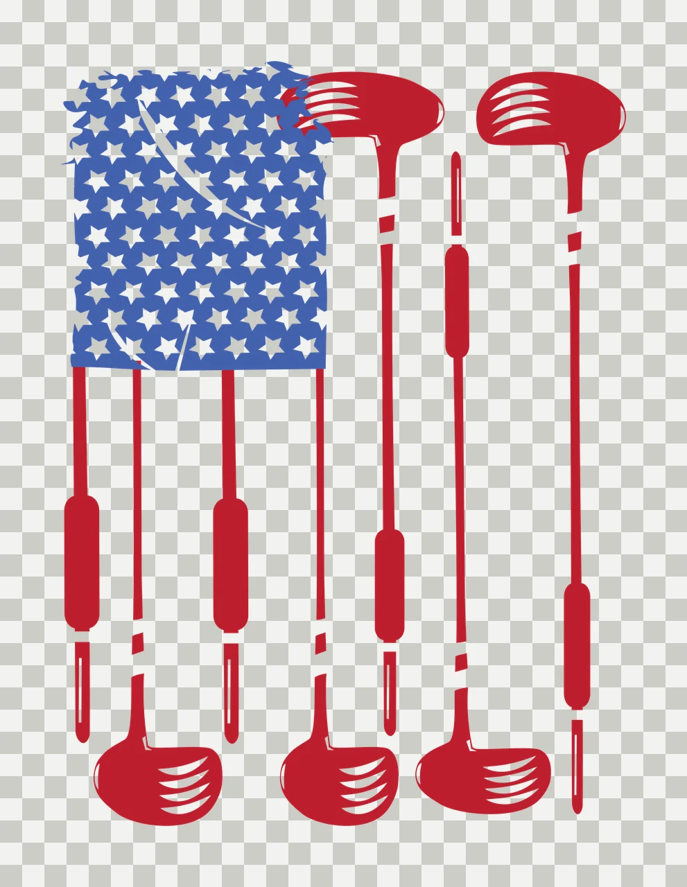 Golf Flag Graphic With Stars And Multiple Vertical clubs black transparency and detail preview thumbnail