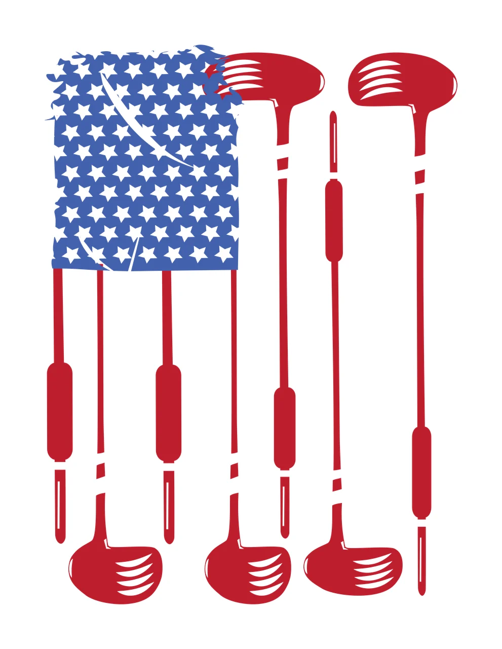 Golf Flag Graphic With Stars And Multiple Vertical clubs black