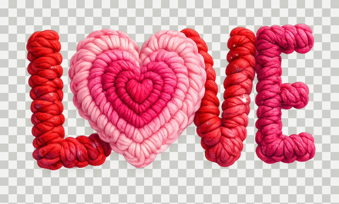 Faux Yarn Crochet Love Valentines Day Latch Hook Heart transparency and detail preview thumbnail