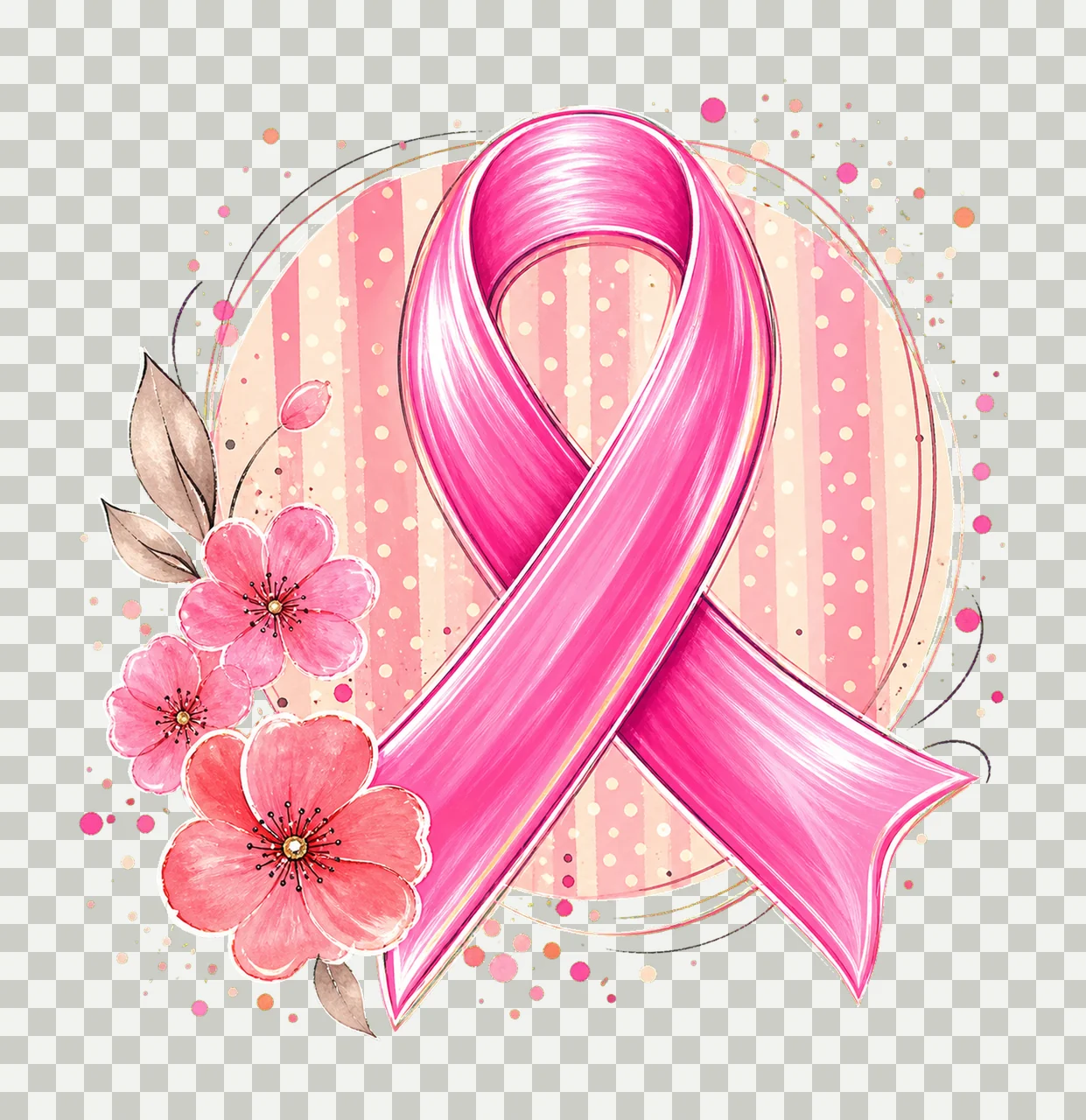 Pink Ribbon Circle Floral Background awareness flowers transparency and detail preview thumbnail