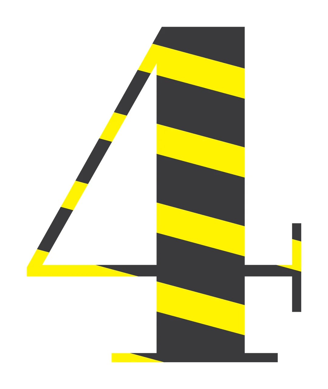 Number 4 Bold Black Digit Four With Fine lines white plain