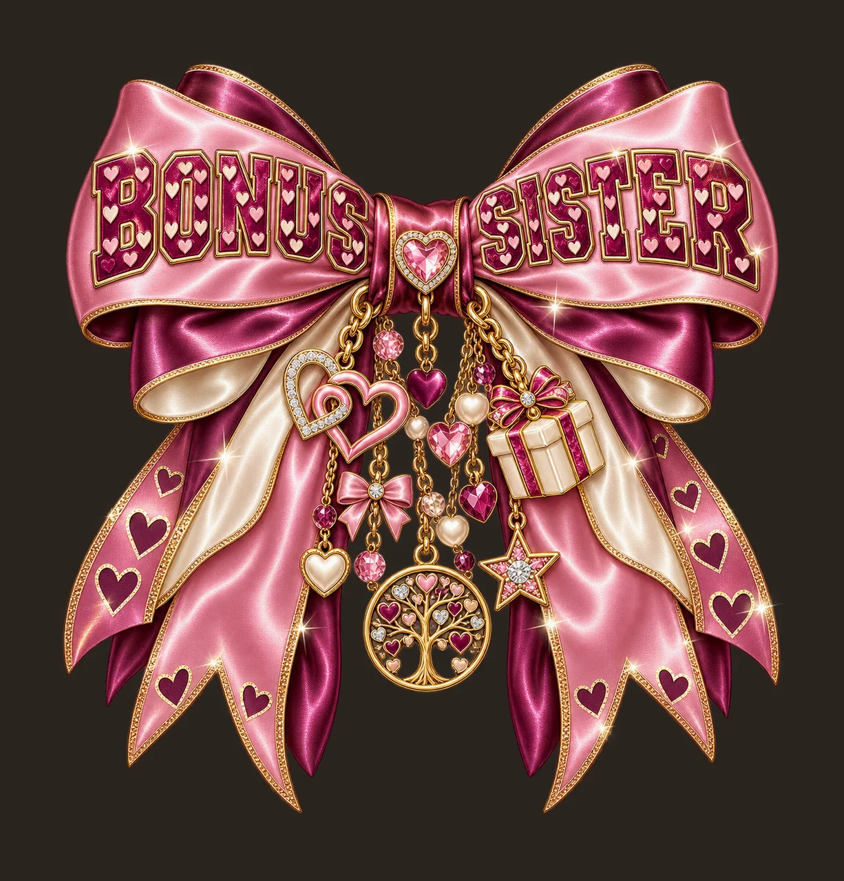 Bonus Sister Bow Charm PNG, Coquette Ribbon Sublimation, Transparent Digital Download contrast preview thumbnail