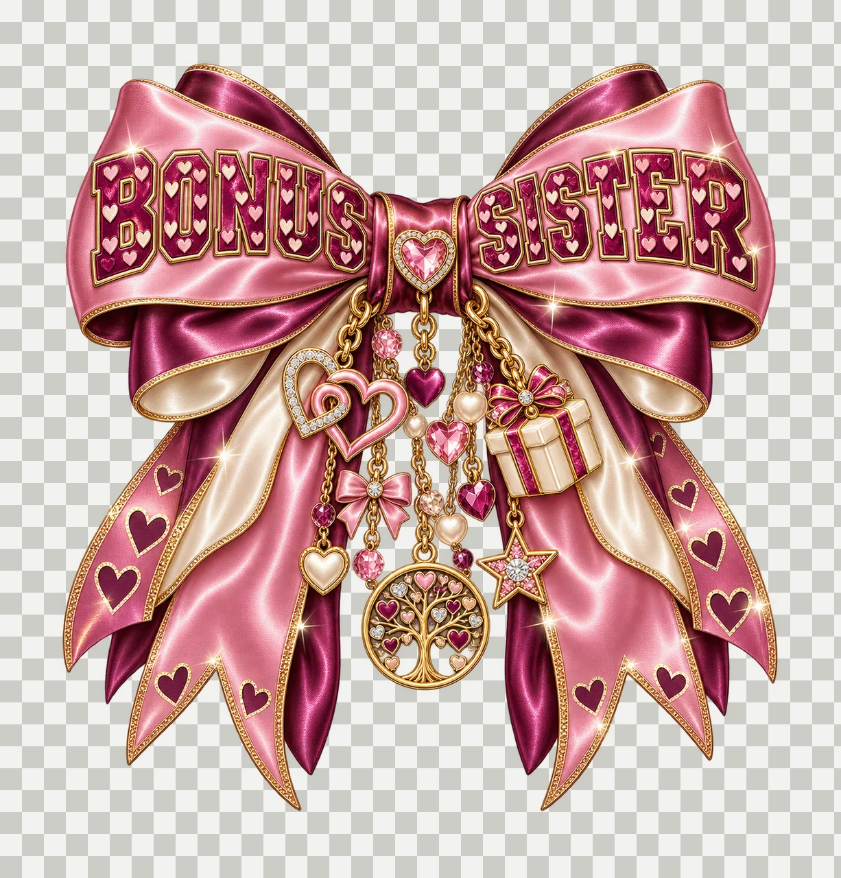 Bonus Sister Bow Charm PNG, Coquette Ribbon Sublimation, Transparent Digital Download transparency and detail preview thumbnail