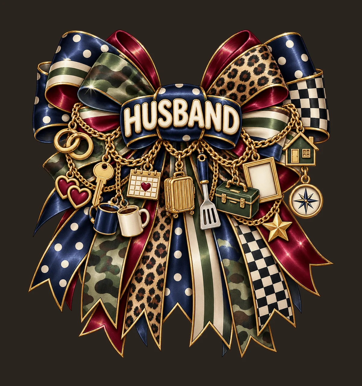Husband Bow Charm PNG, Gold Chain Charms, Transparent Sublimation Design, Digital Download contrast preview thumbnail