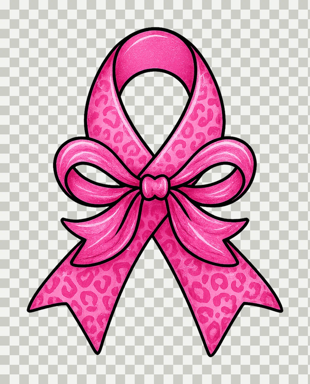 Ribbon Pink Leopard Print Awareness bow symmetrical black transparency and detail preview thumbnail