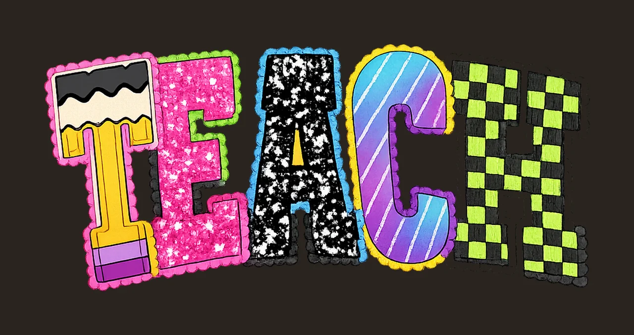 Neon Checkered TEACHER Back to School Teacher Design Artwork contrast preview thumbnail