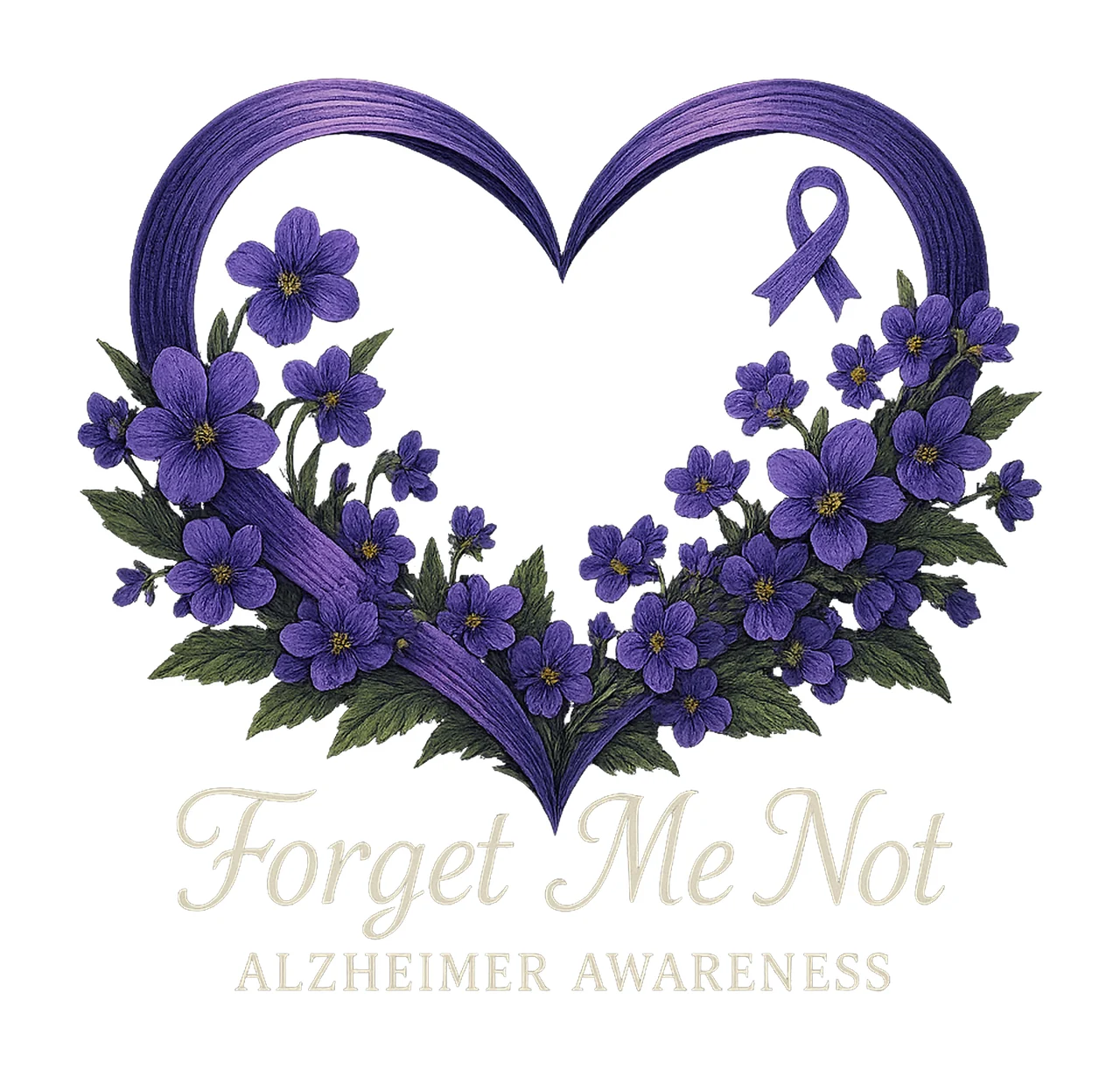 Alzheimers Awareness Shirt Forget Me Not Flower Heart Design