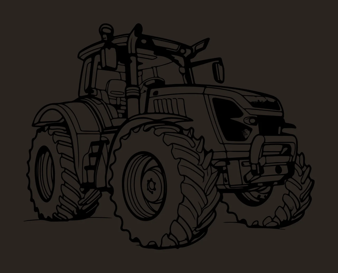 Detailed Tractor Outline Drawing Design standing wheels cabin contrast preview thumbnail