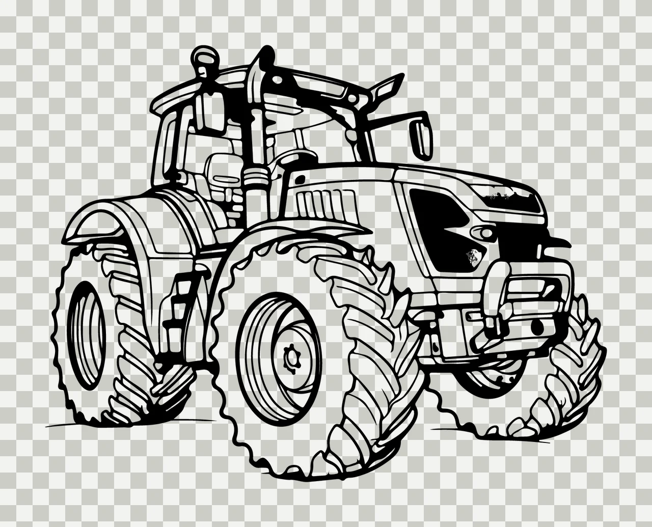 Detailed Tractor Outline Drawing Design standing wheels cabin transparency and detail preview thumbnail