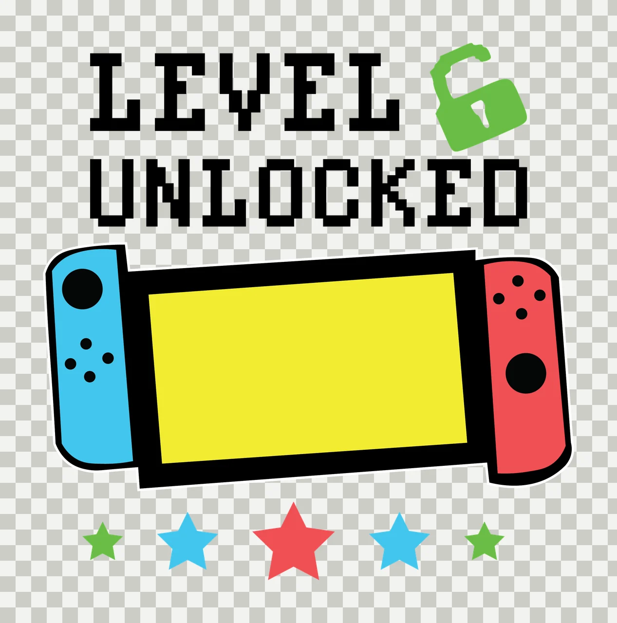 Level Unlocked Text With A Padlock And Five banner stars pixelated transparency and detail preview thumbnail