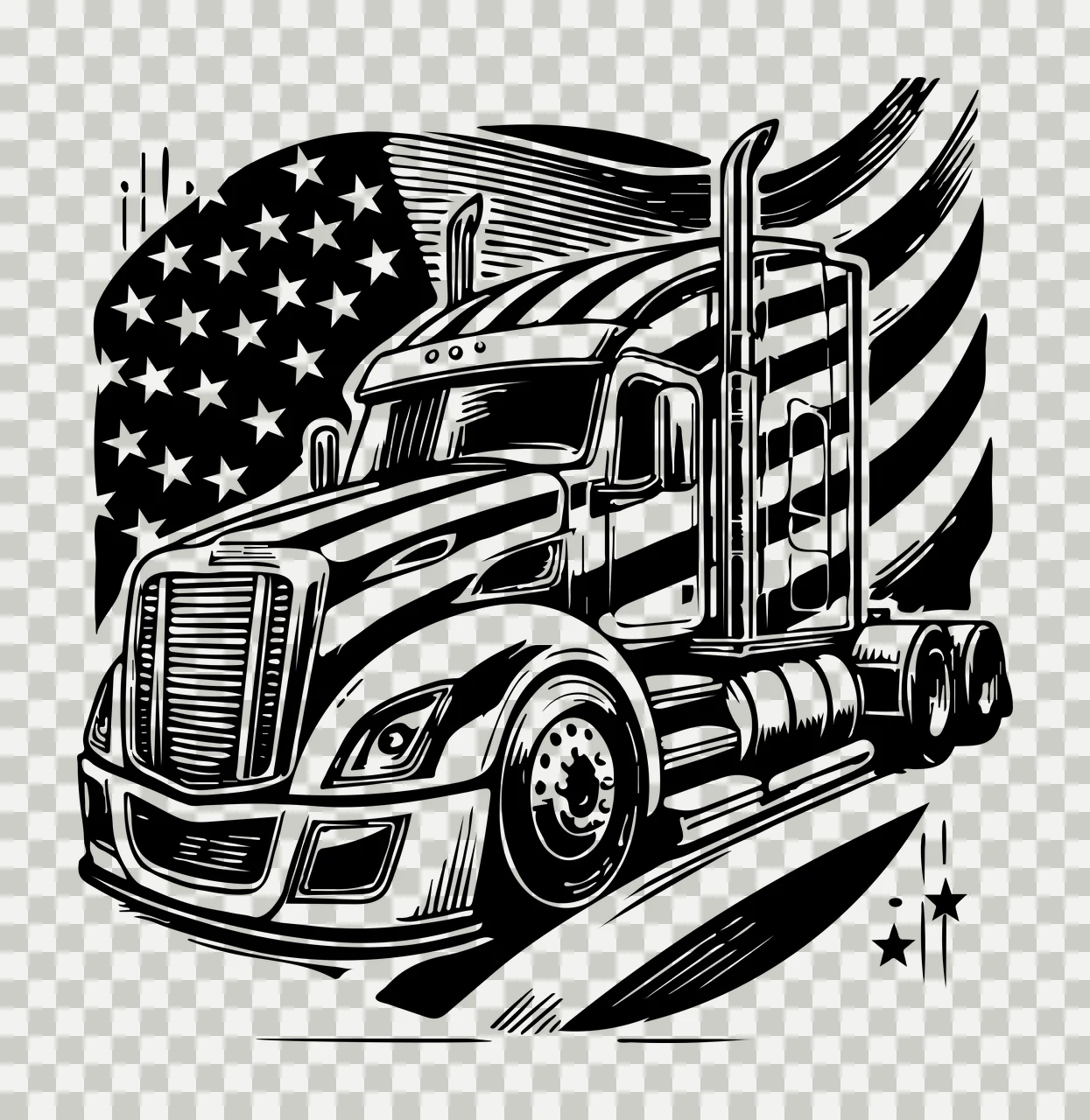 Truck Flag Silhouette With Behind moving ink illustration black transparency and detail preview thumbnail