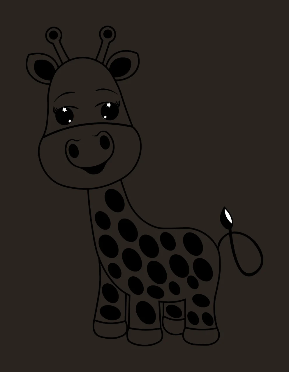 Animal Cute Giraffe Cartoon Line Drawing standing spots black contrast preview thumbnail