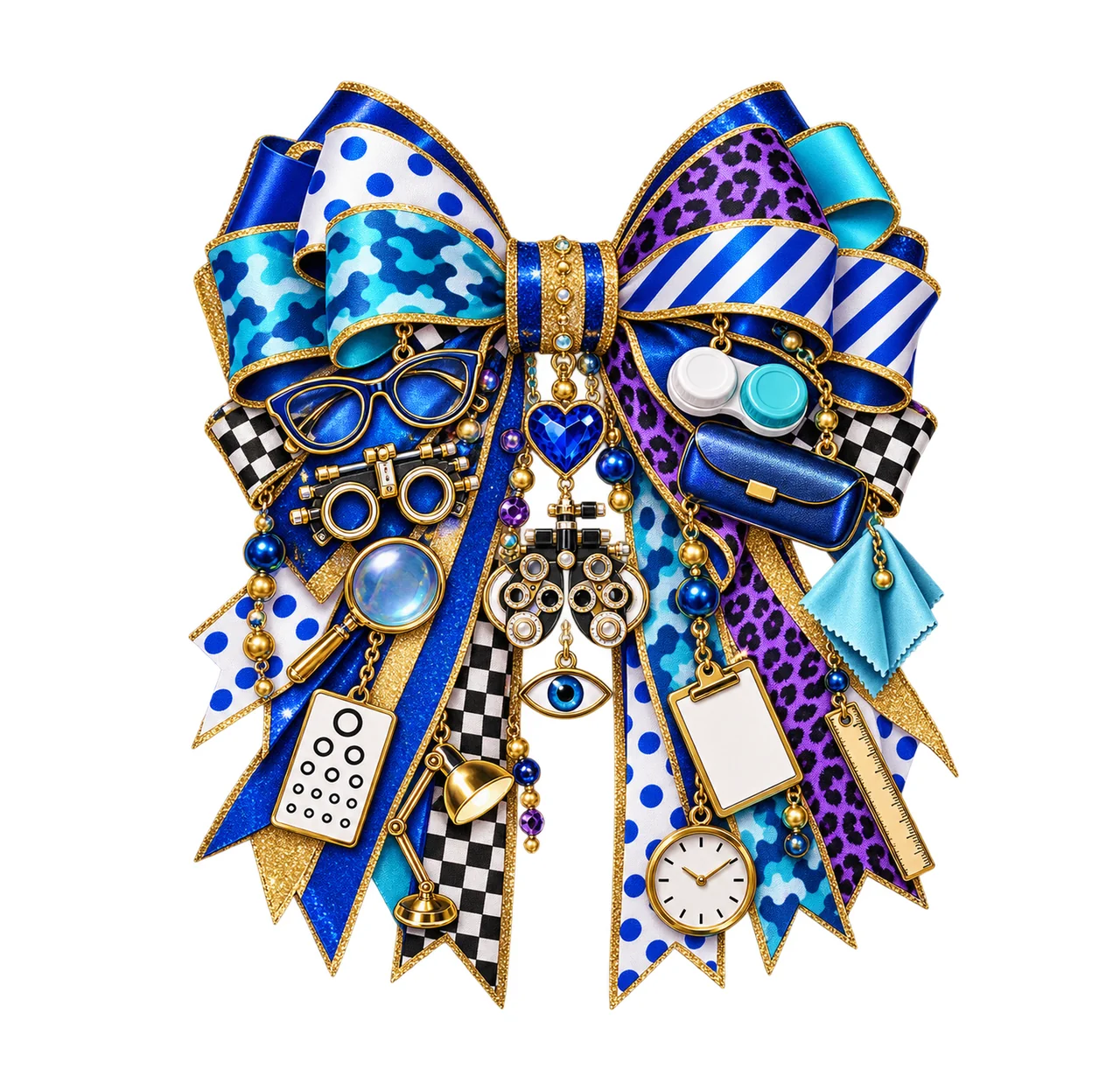 Optician Bow Charm PNG, Themed Gold Chain Charms, Coquette Ribbon Sublimation Design, Transparent Digital Download