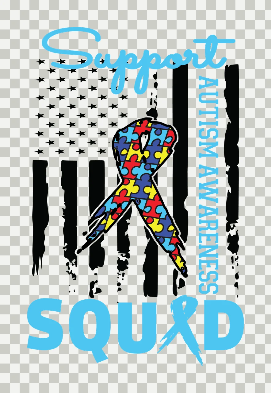 Autism Awareness Flag ribbon stars stripes distressed black transparency and detail preview thumbnail