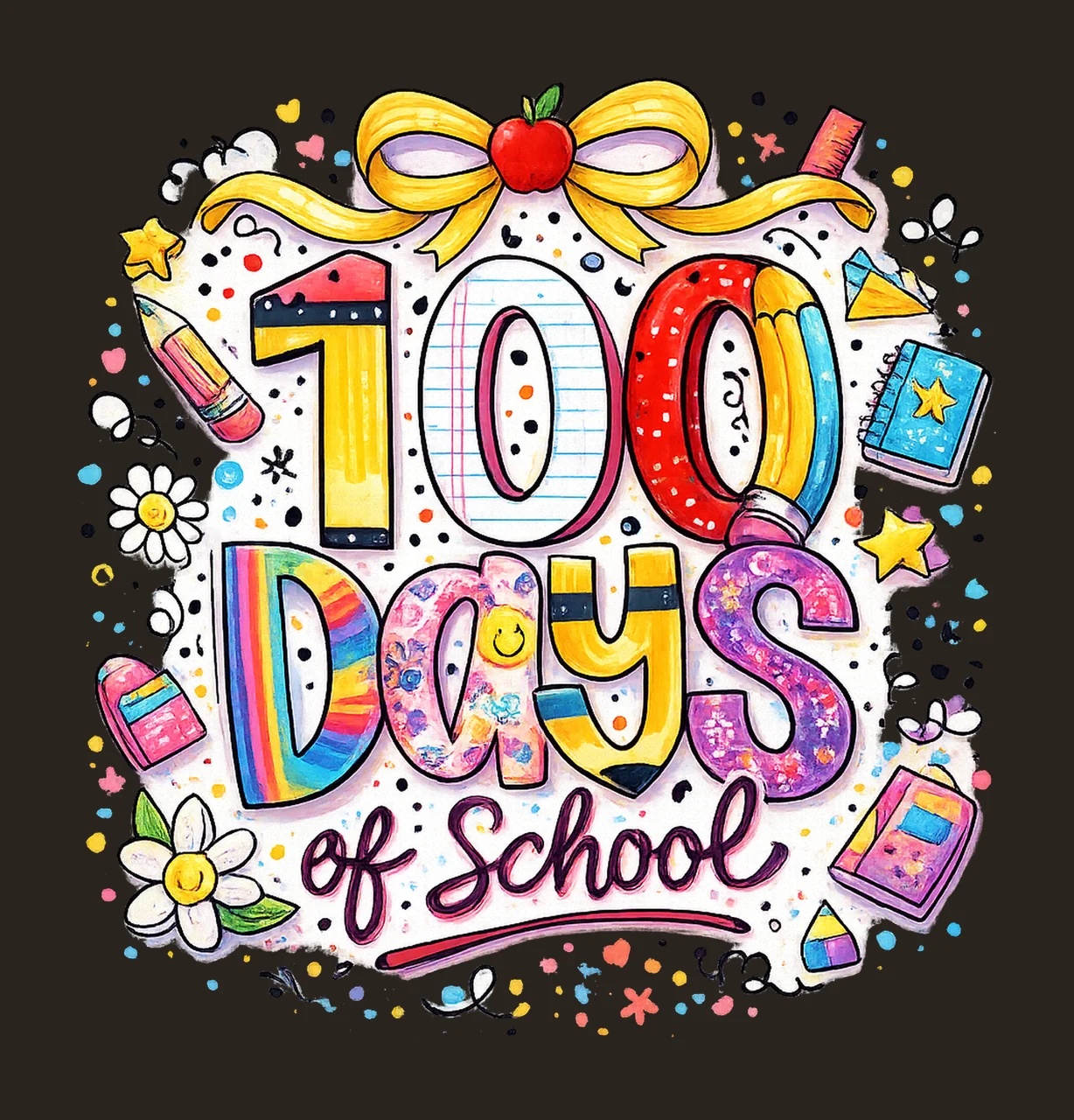 100 Days of School Coquette Pencil Dalmatian Dots Design contrast preview thumbnail