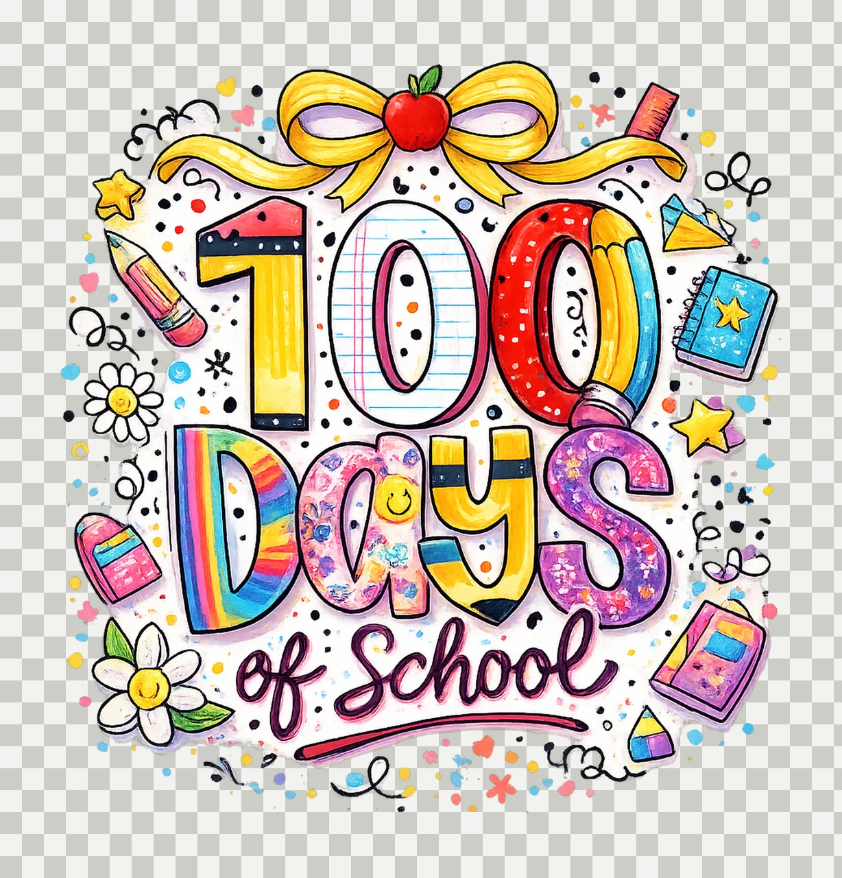 100 Days of School Coquette Pencil Dalmatian Dots Design transparency and detail preview thumbnail