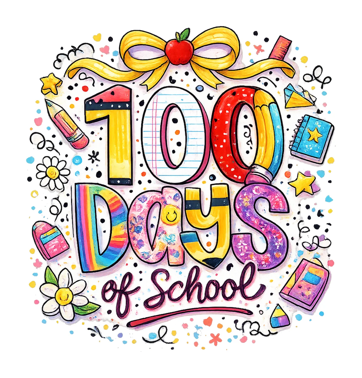 100 Days of School Coquette Pencil Dalmatian Dots Design