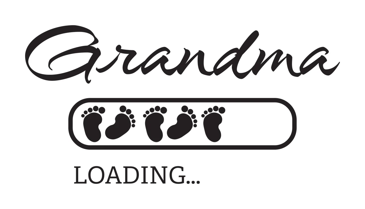 Grandma Loading Text With Bar Filled Baby Footprint and icons
