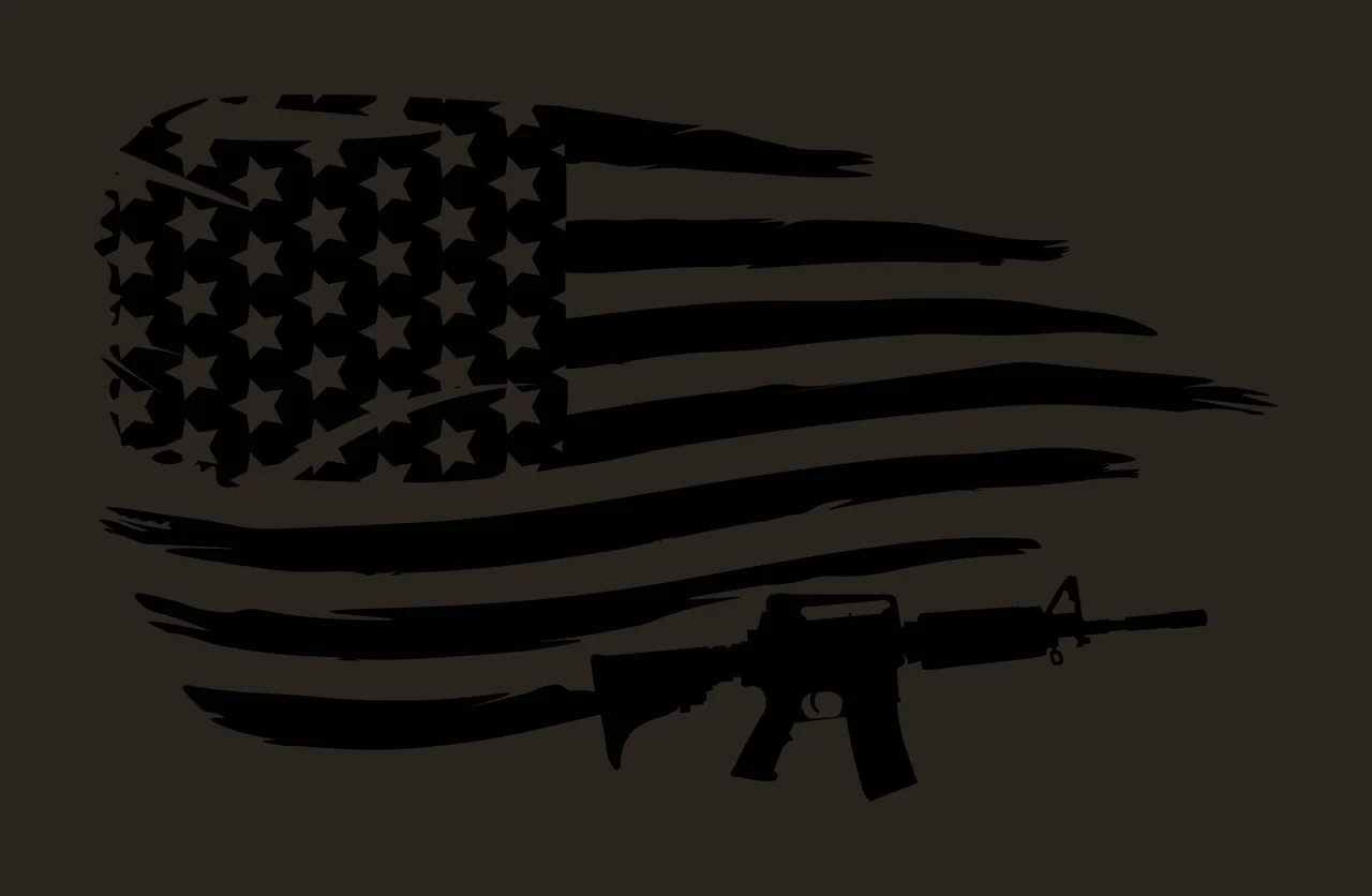 Flag Distressed With Rifle Silhouette stars stripes black 1 contrast preview thumbnail