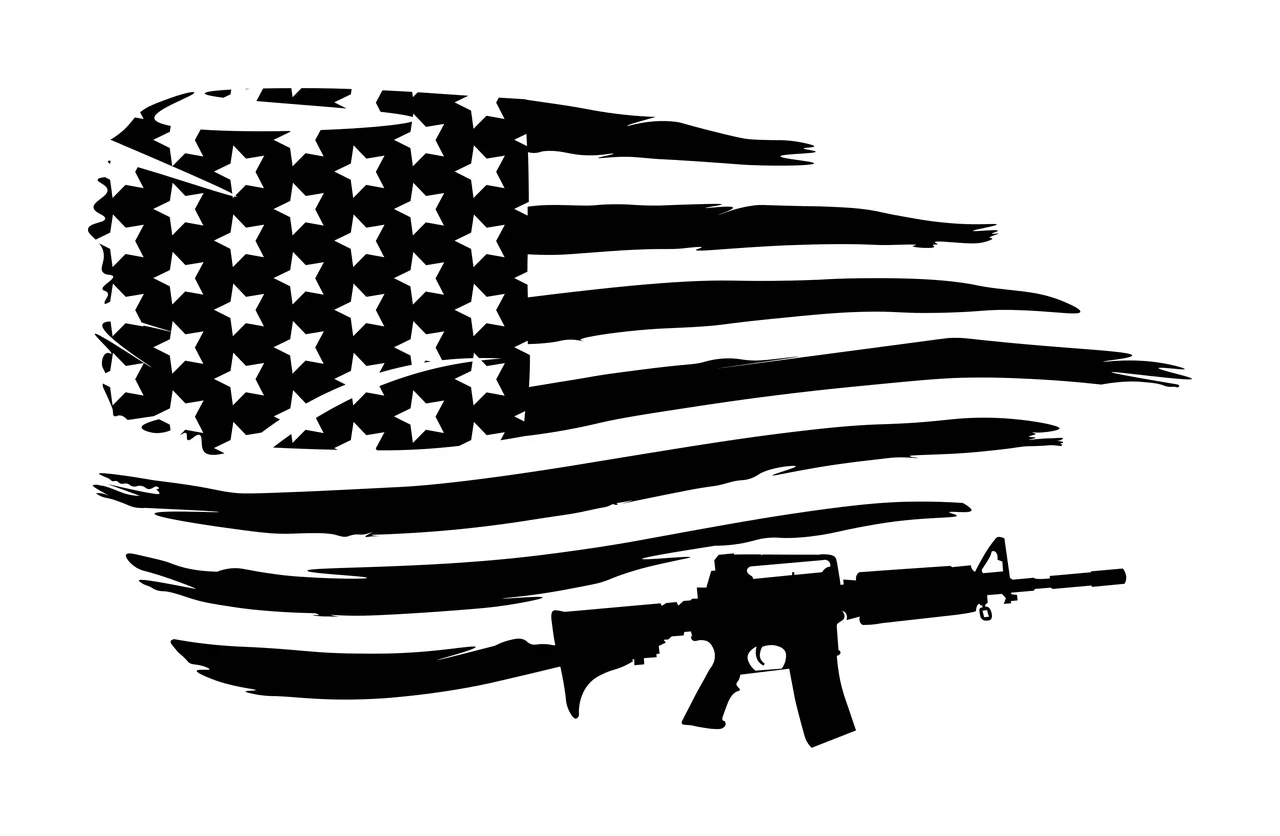 Flag Distressed With Rifle Silhouette stars stripes black 1