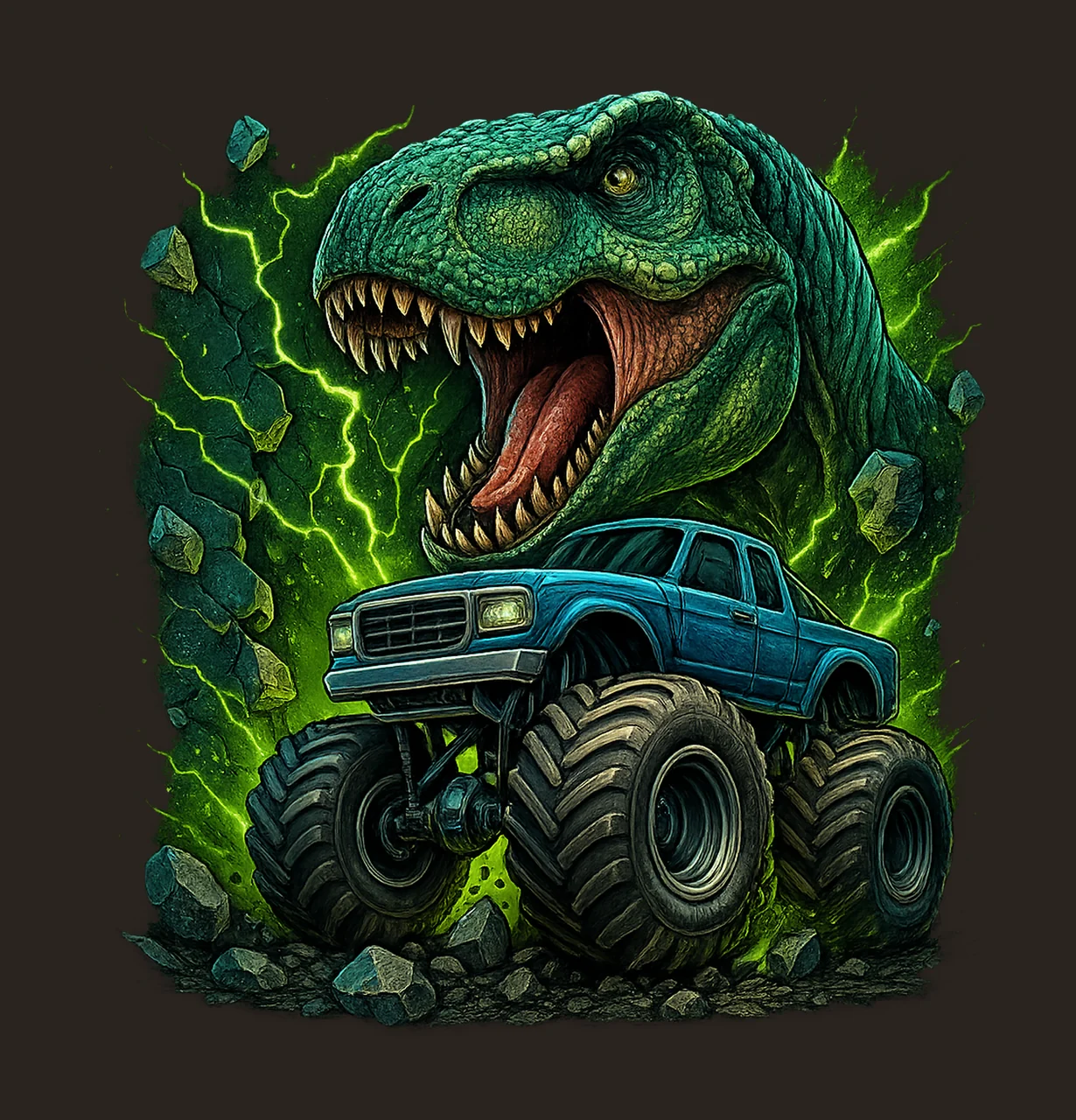 Monster Truck Dinosaur 12 oz Tumbler Wrap Kids Sublimation contrast preview thumbnail