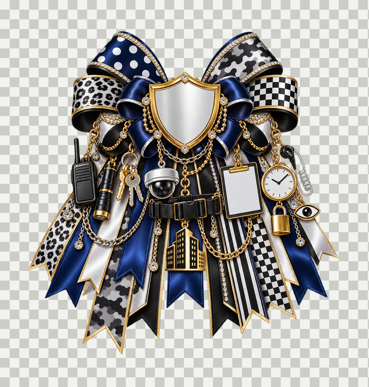 Security Officer Bow Charm PNG, Gold Chain Charms, Transparent Sublimation Design, Digital Download transparency and detail preview thumbnail