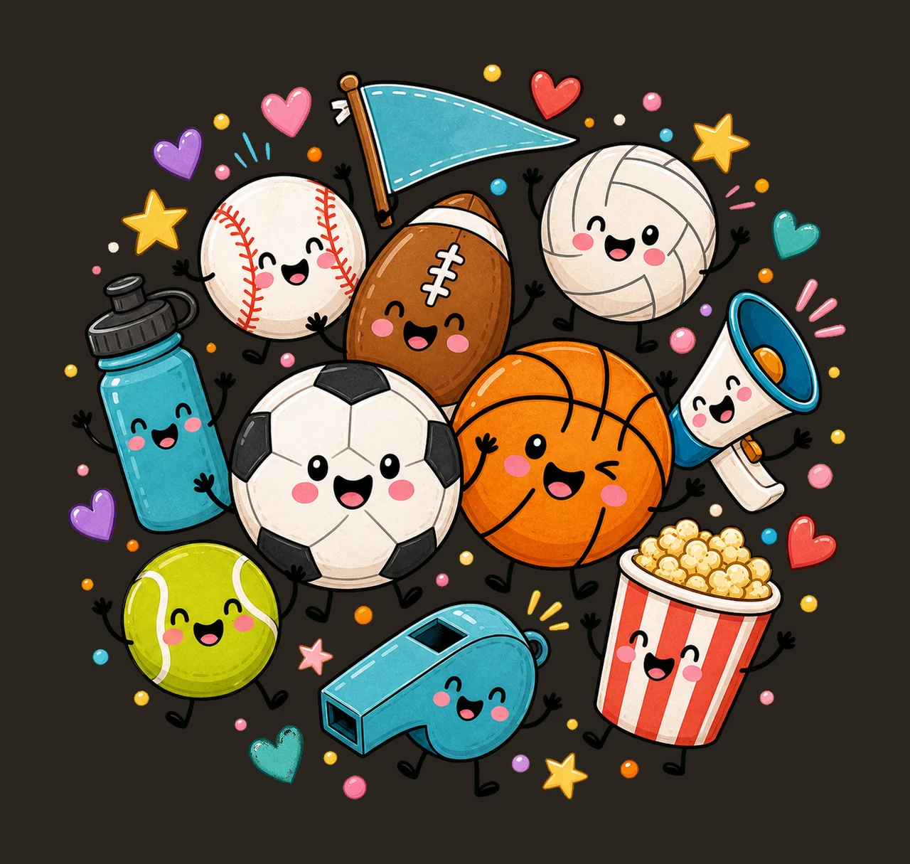 Cute Sports Balls Soccer Game Day Doodle Variation F contrast preview thumbnail