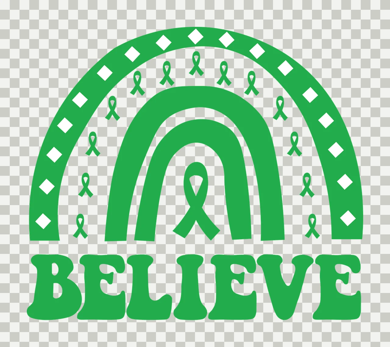 Believe Rainbow With Awareness Ribbon Silhouette arched black transparency and detail preview thumbnail