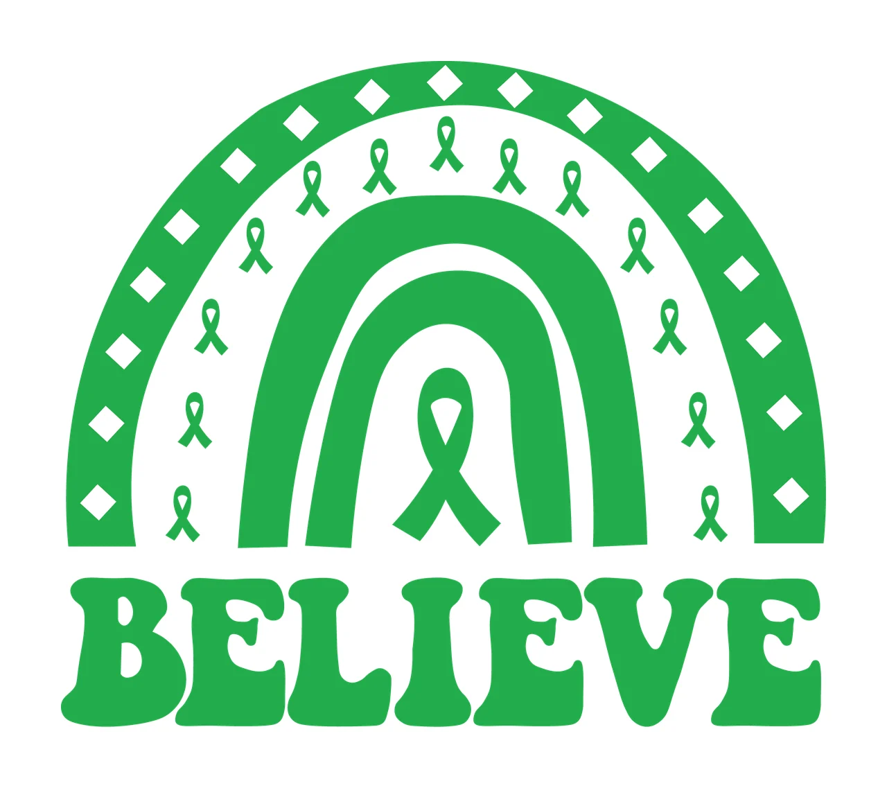 Believe Rainbow With Awareness Ribbon Silhouette arched black