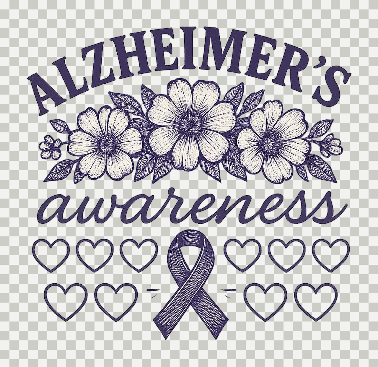 Alzheimers Awareness Trendy Checkered Purple Ribbon Craft transparency and detail preview thumbnail