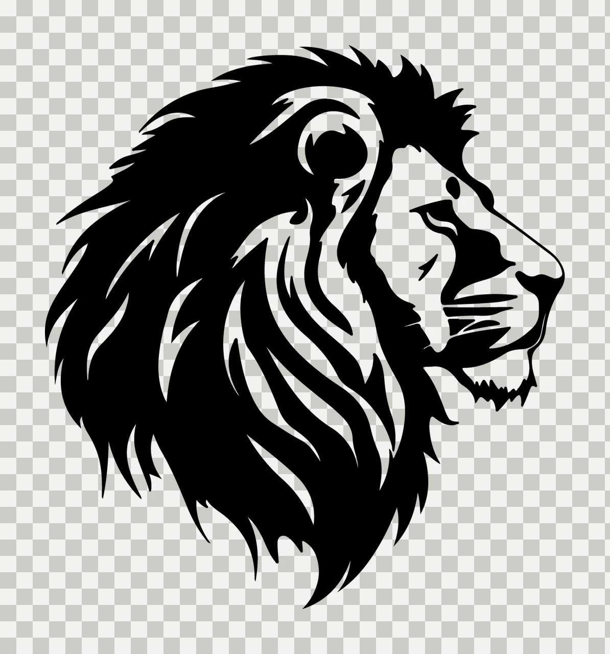 Lion Head Silhouette In Profile looking mane black white plain transparency and detail preview thumbnail