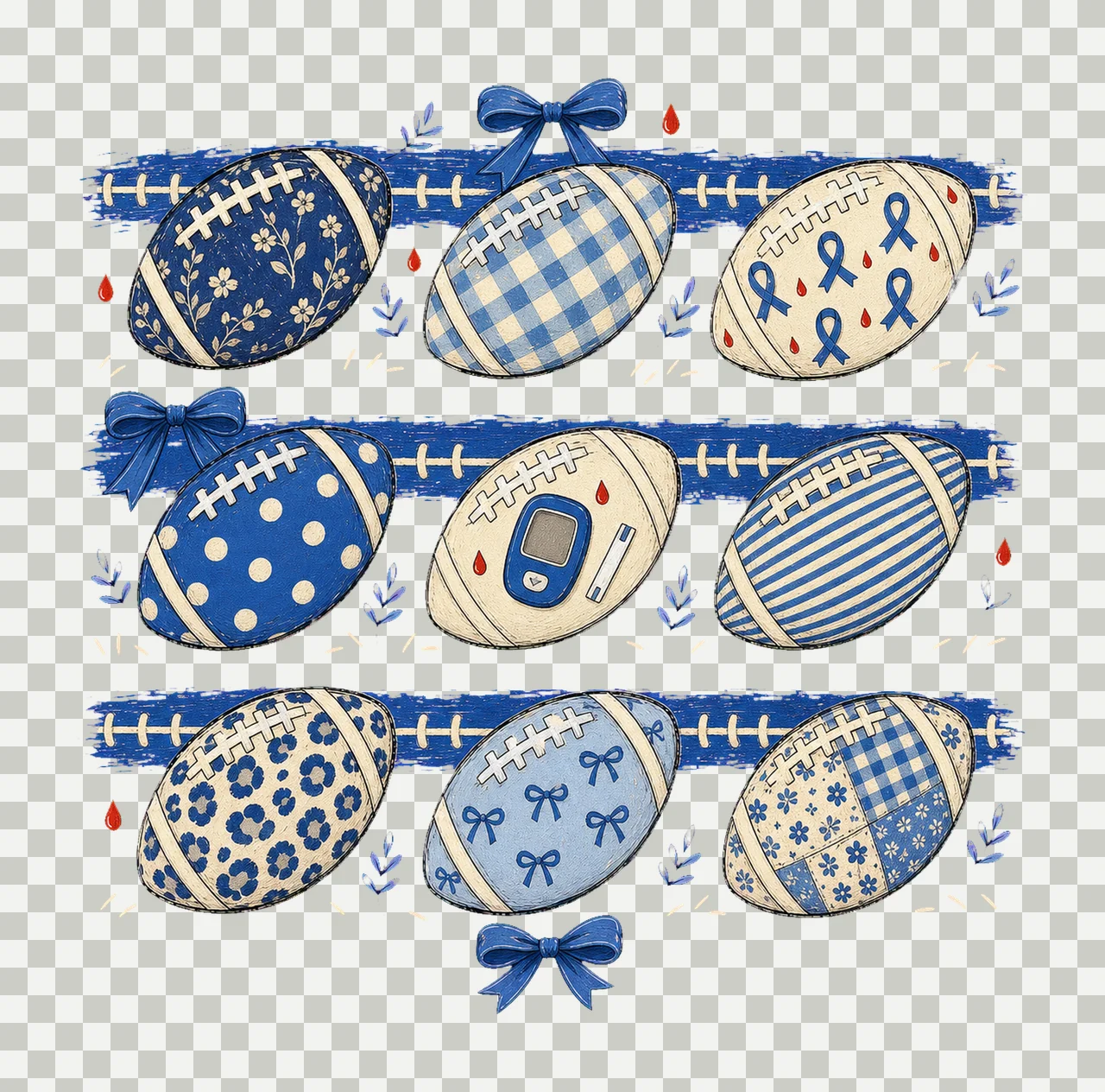 Nine Football Diabetes Awareness Patterns bundle 03 transparency and detail preview thumbnail