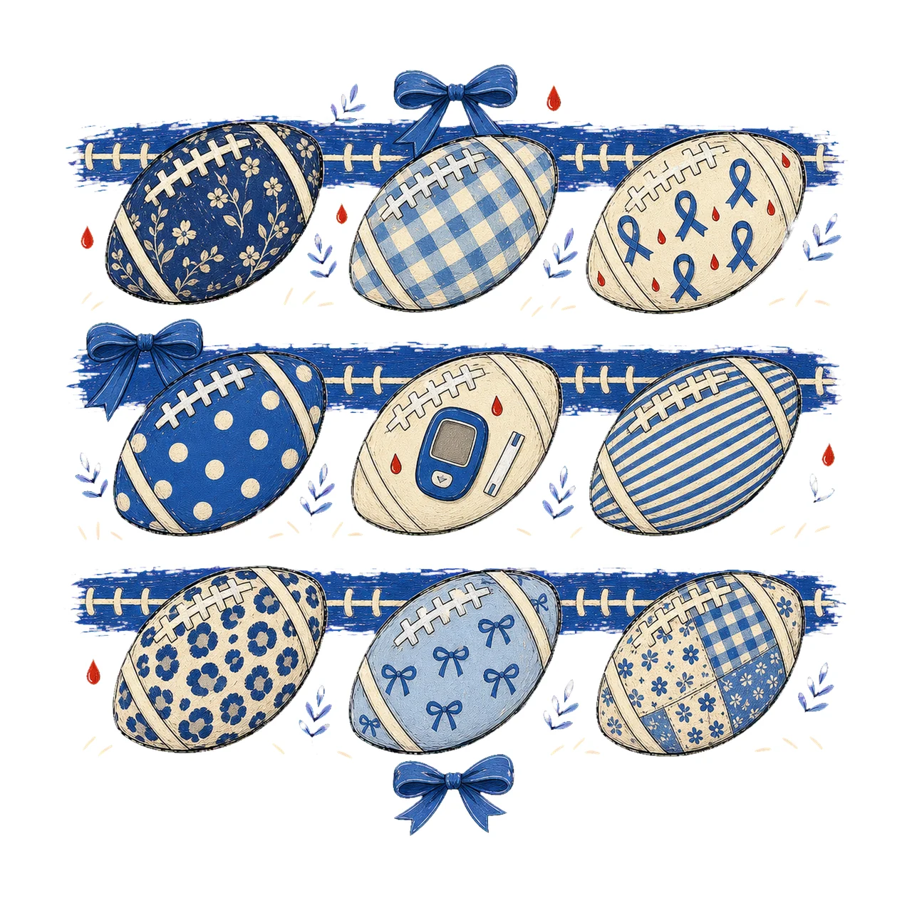 Nine Football Diabetes Awareness Patterns bundle 03