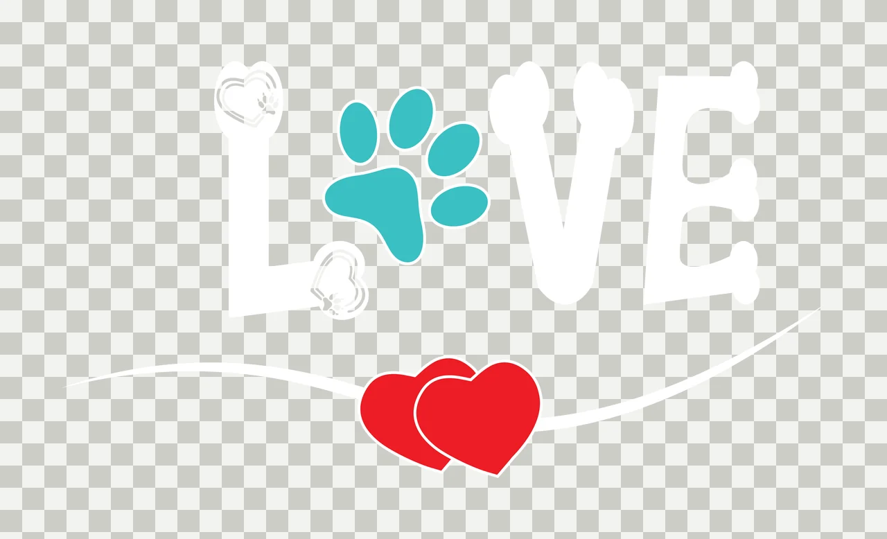 Paw print and heart icons Illustration with blue paw print and two red hearts in white transparency and detail preview thumbnail