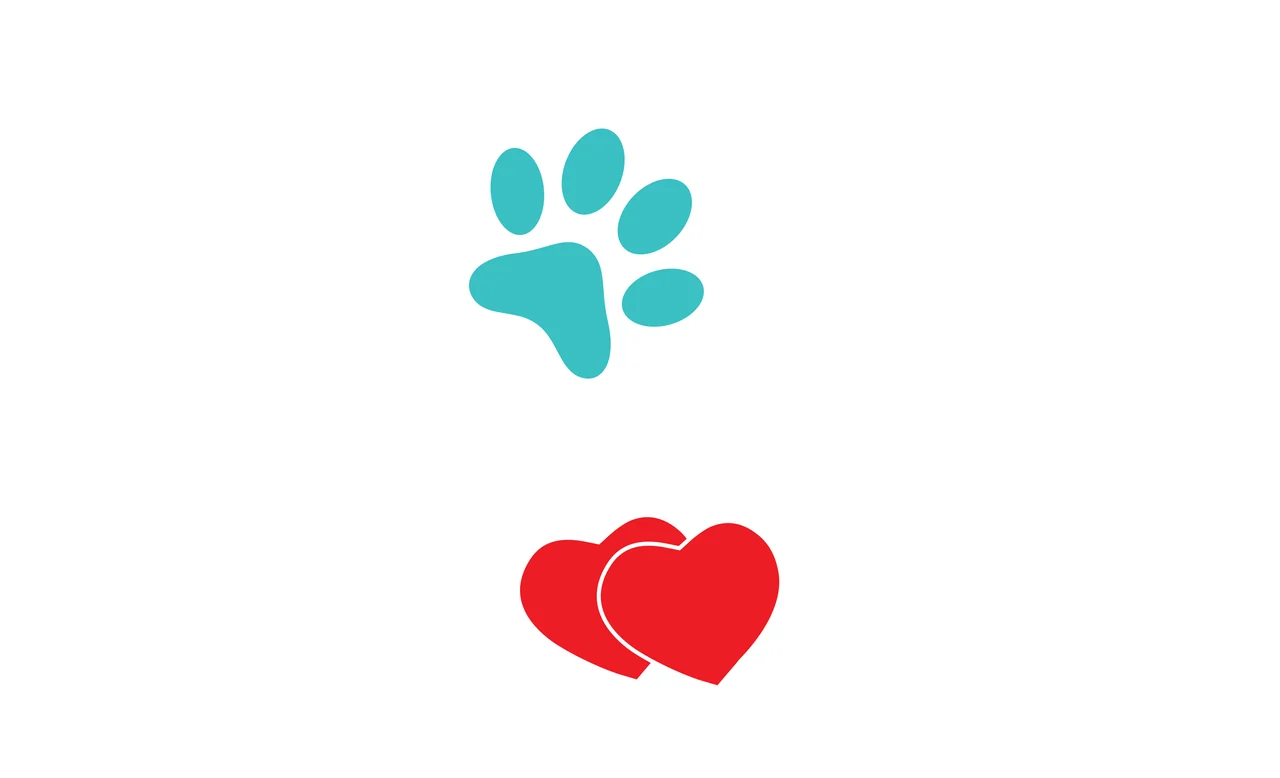 Paw print and heart icons Illustration with blue paw print and two red hearts in white