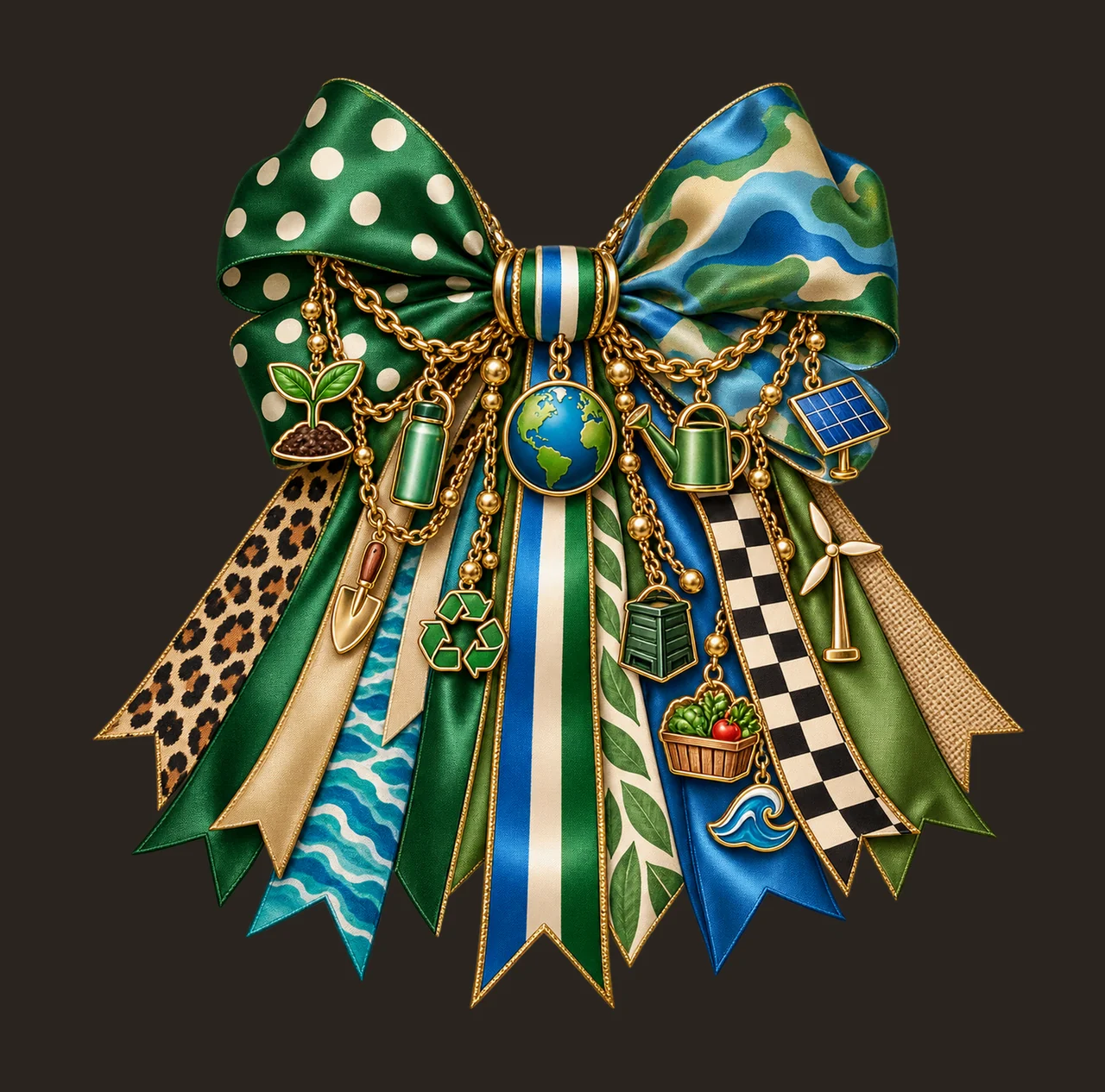 Earth Day Bow Charm PNG, Gold Chain Charms, Transparent Sublimation Design, Digital Download contrast preview thumbnail