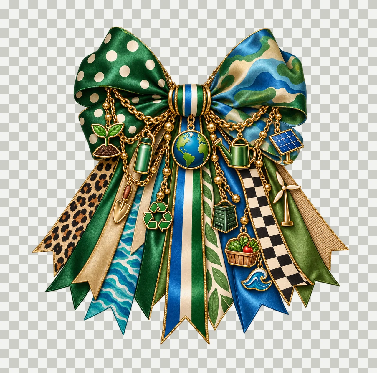 Earth Day Bow Charm PNG, Gold Chain Charms, Transparent Sublimation Design, Digital Download transparency and detail preview thumbnail