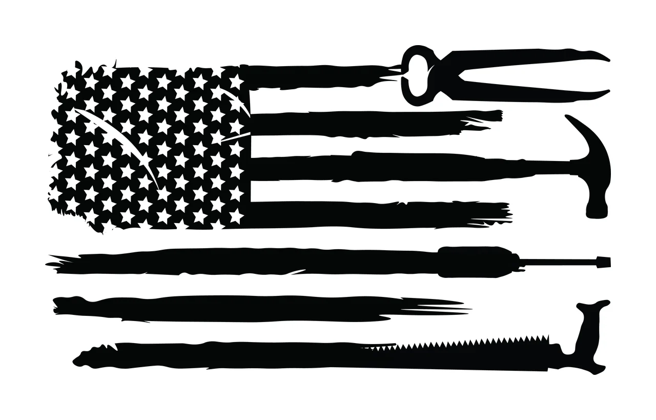 Flag Horizontal Pattern With Tools Including Hammer saw pliers