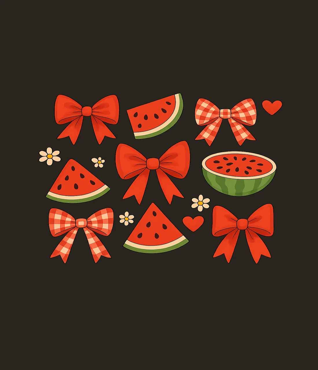 Watermelon Fruit And Ribbon Pattern With Black Background contrast preview thumbnail