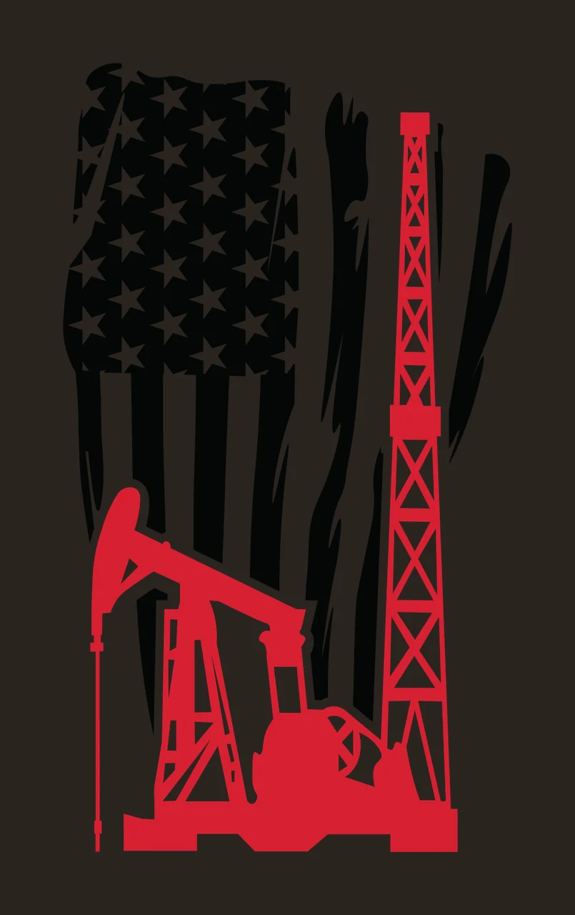 Flag American With Oil Well Rig standing stars stripes pump contrast preview thumbnail