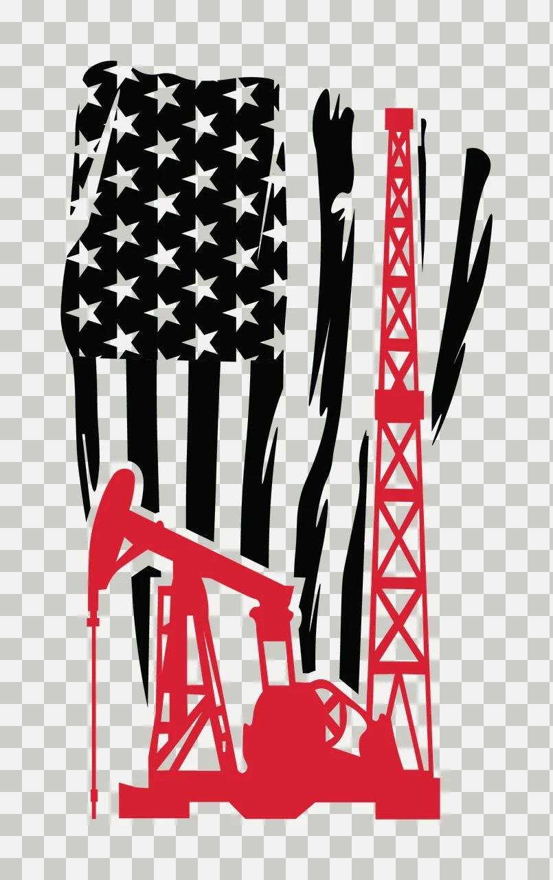 Flag American With Oil Well Rig standing stars stripes pump transparency and detail preview thumbnail