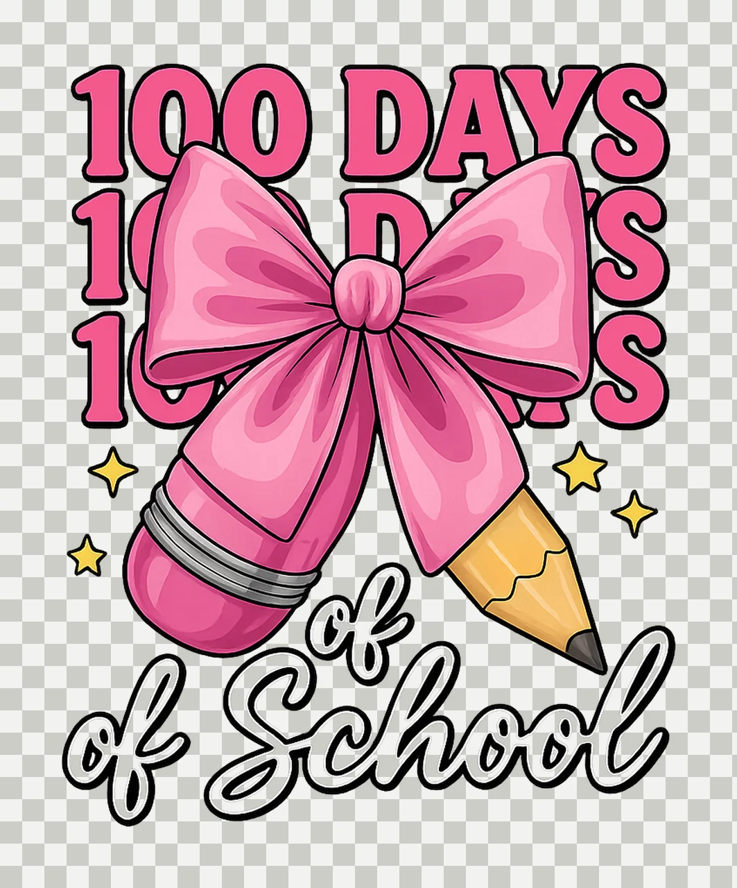 100 Days Of School Girls Coquette Bow 100th Day Design transparency and detail preview thumbnail