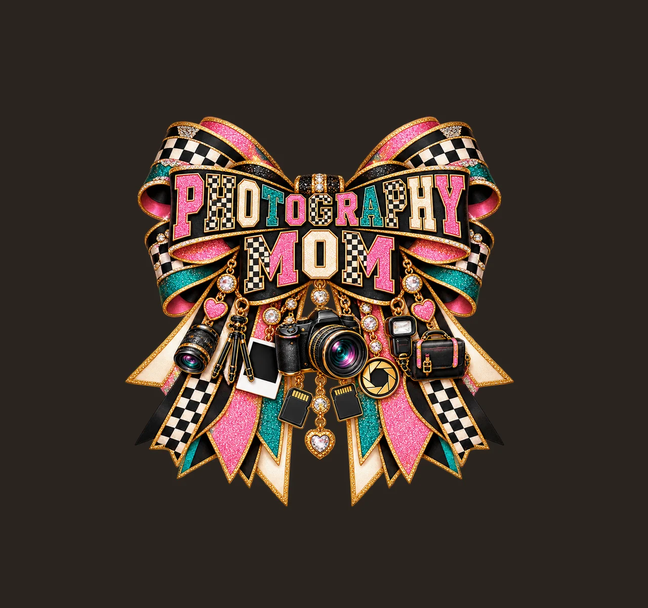 Photography Mom Bow Charm PNG, Patterned Varsity Mom Ribbon Clipart, Transparent Sublimation Digital Download contrast preview thumbnail