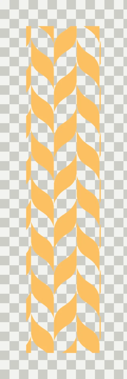 Vertical leaf herringbone border pattern Illustration with curved leaf shapes, herringbone braid, vertical strip and geometric chevron in yellow, orange and white transparency and detail preview thumbnail