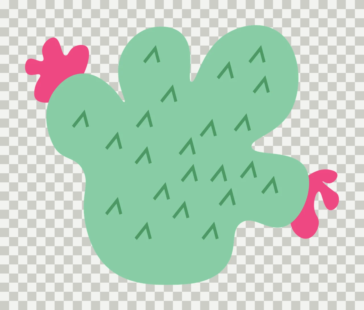 Stylized green cactus with pink rooster comb and wattle Illustration with green cactus body and green arrow-shaped spines transparency and detail preview thumbnail