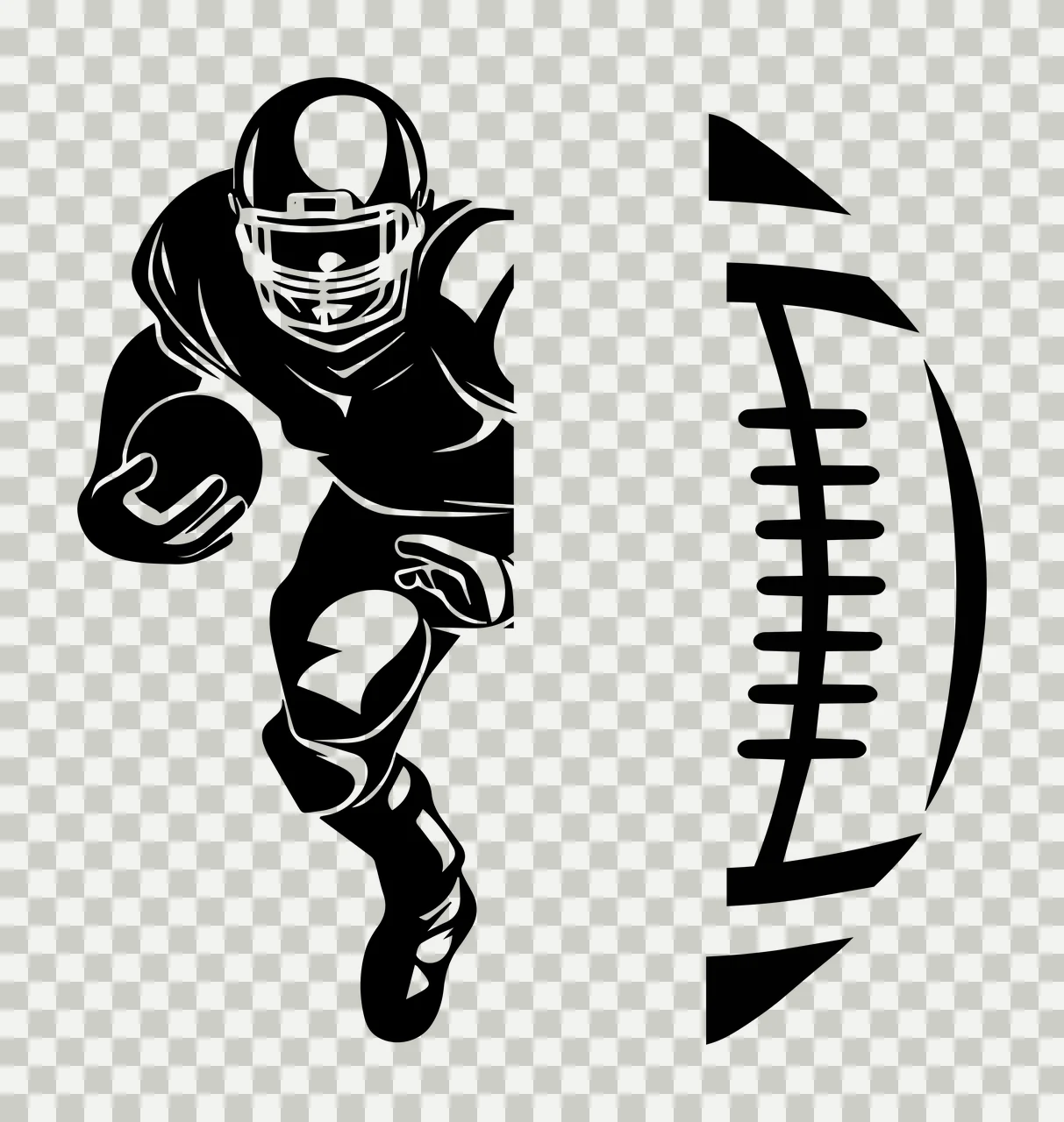 Football Player Running Next To Ball silhouette black white transparency and detail preview thumbnail