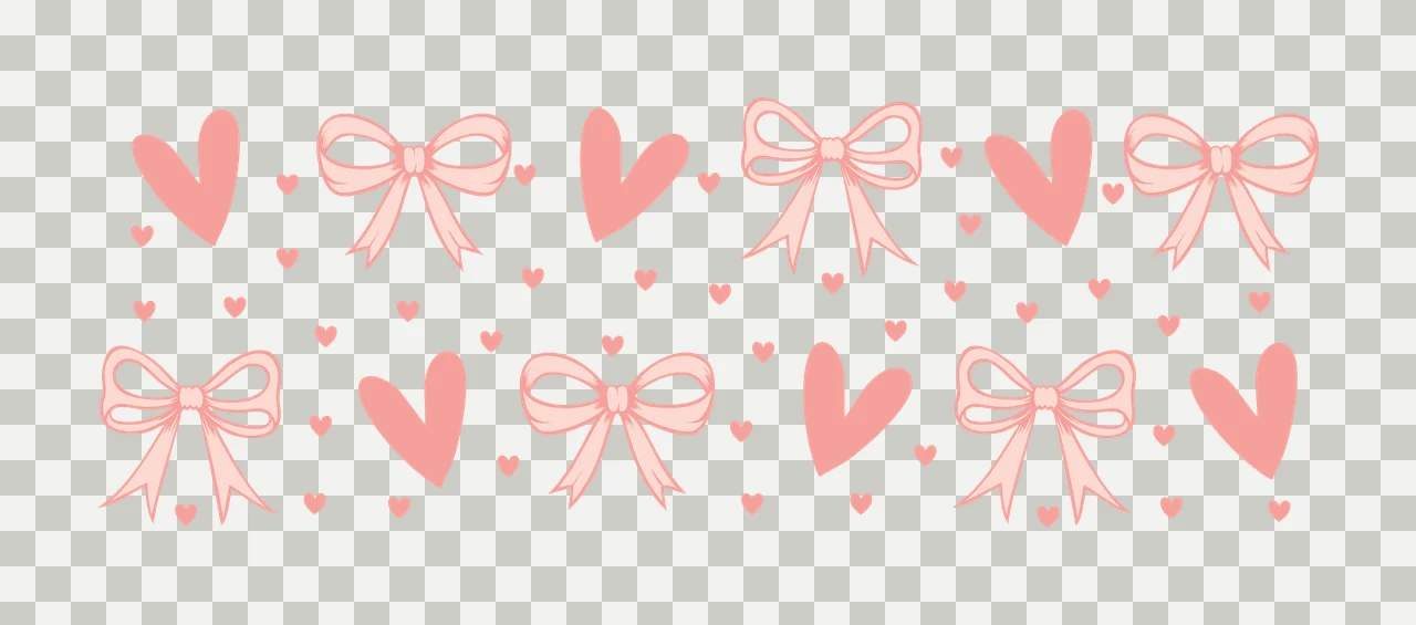 Bow Can Glass Wrap Pattern Of Black Bows and hearts white heart transparency and detail preview thumbnail