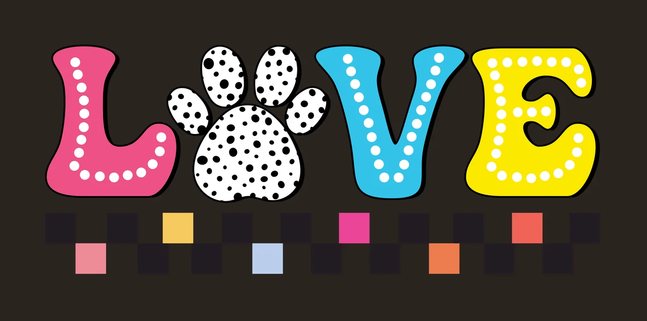 Love Black Text Reading With Paw Print displaying checkered pattern contrast preview thumbnail